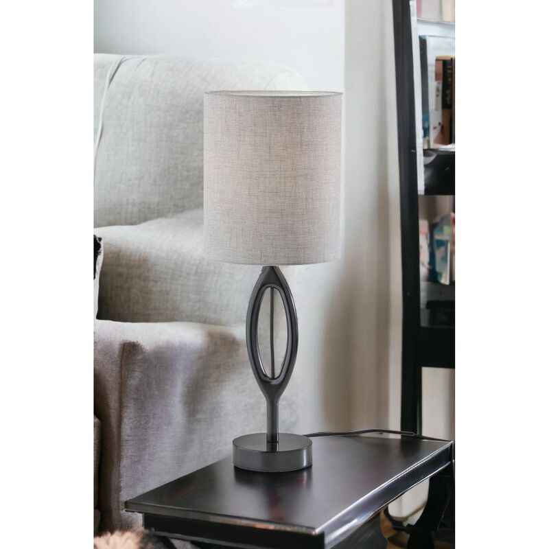 Hivvago 28" Black Solid Wood Round Table Lamp With Gray Drum Shade