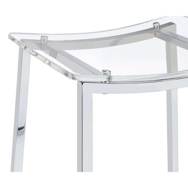Ani 24 Inch Counter Height Stool Set of 2, Acrylic Clear, Chrome Metal