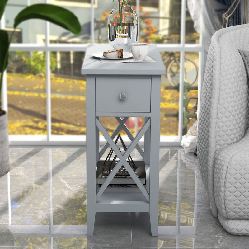 ChooChoo End Table, MDF Material Flip Top Narrow End Table with Drawer, Accent Small Side Table Nightstand for Living Room, Bedr