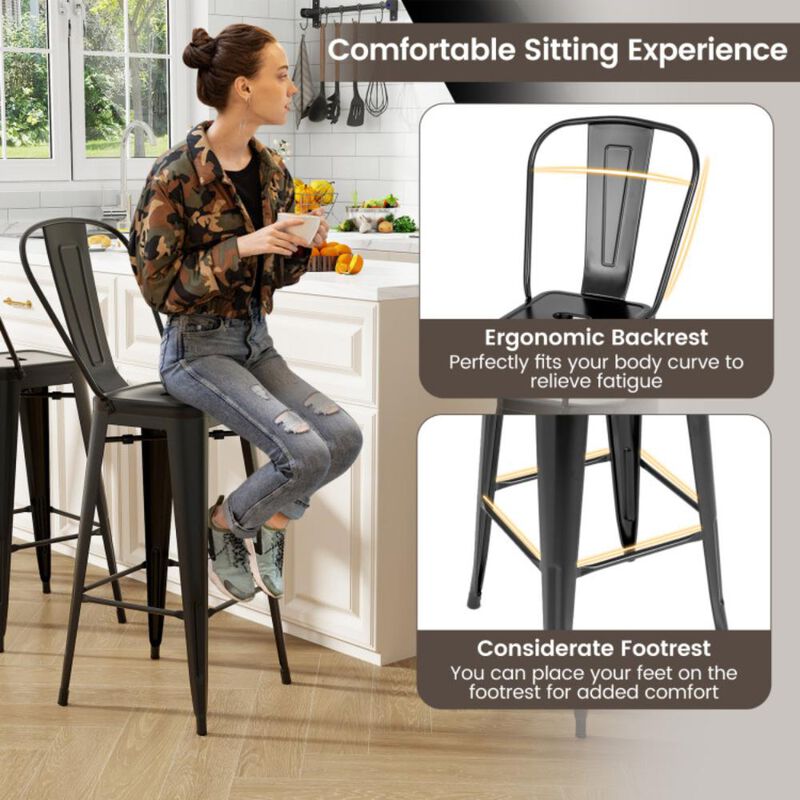 Hivvago Set of 4 Bar Height Chairs Stackable Metal Bar Stools with Removable Backrest