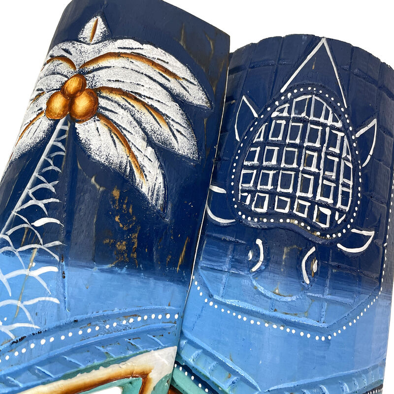 Set of 2 - 20" Blue & Green Tiki Masks Wood Wall Decor Indoor/Outdoor Accent image number 2