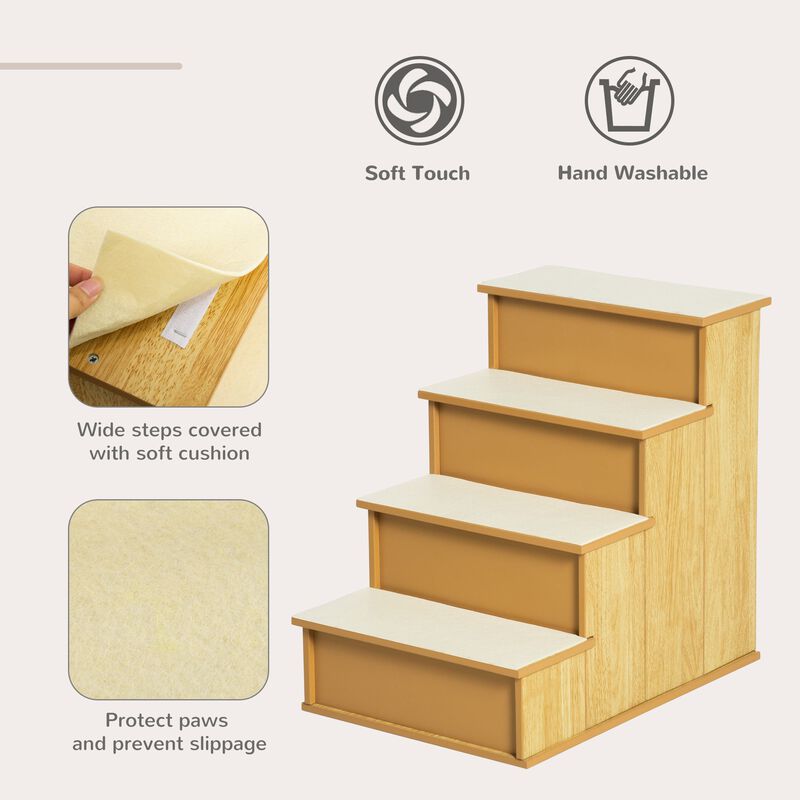 Natural Pet Steps: 4-Tier Wood Dog Stairs with Cushioned Cover image number 3