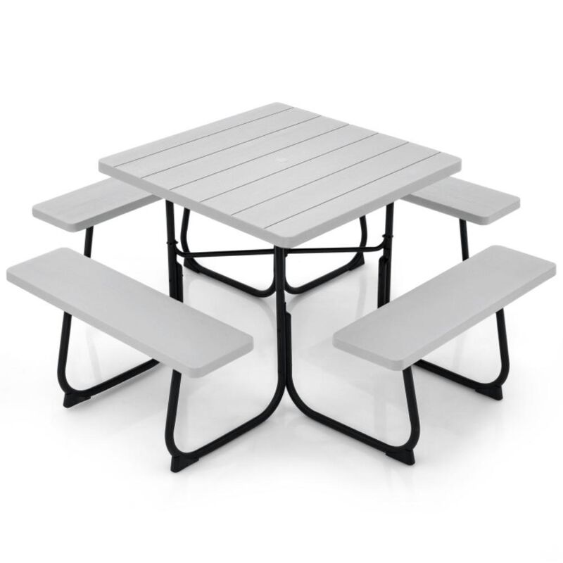 Hivvago Outdoor Picnic Table with 4 Benches and Umbrella Hole