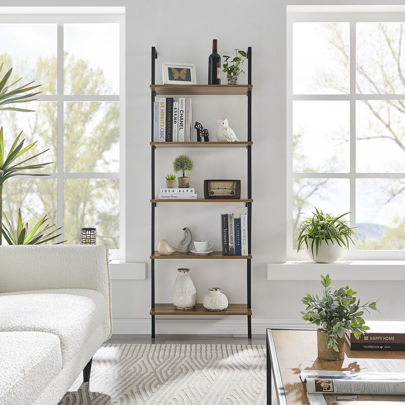 Everett 5-Tier Open Display Stand Wall Mount Modern Metal Frame Ladder Shelf