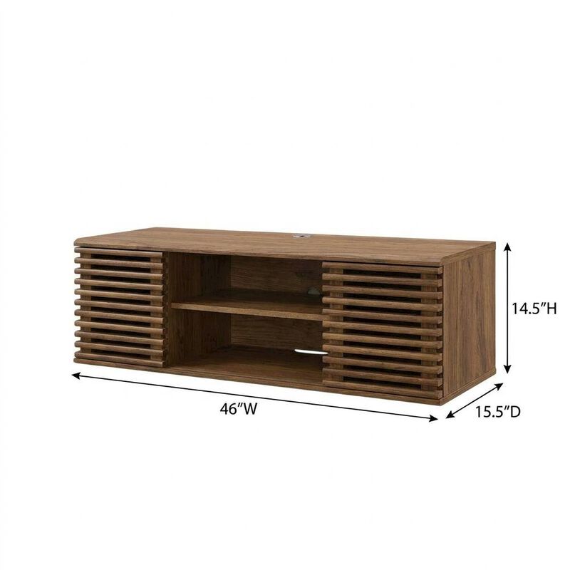Wooden brown wall-mount TV console with sleek design and sturdy build image number 2