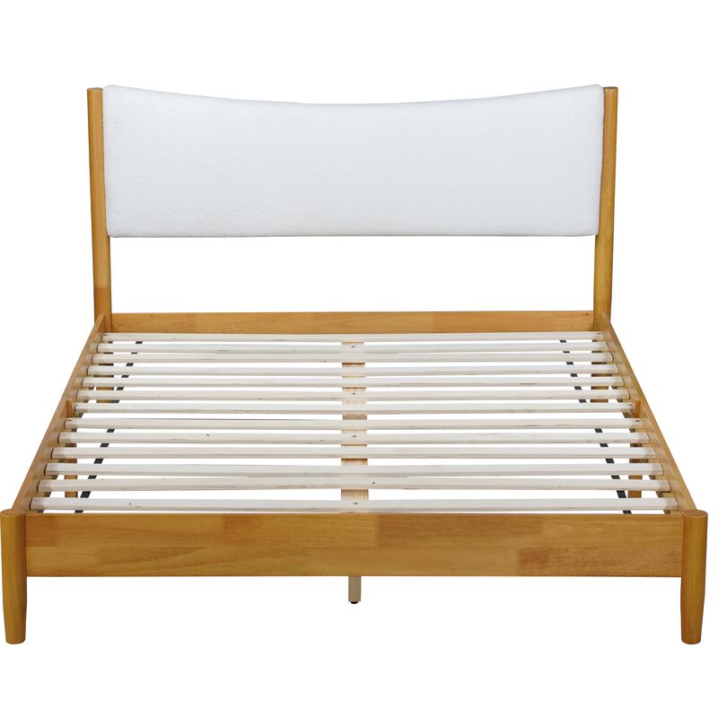 Whisen Queen Rubber Wooden Bed with Boucle Upholstered Headboard, Enhanced by Support Feet image number 5