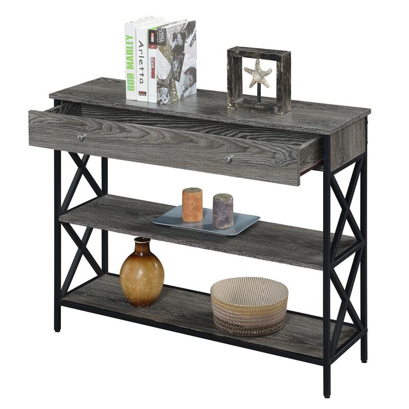 Convenience Concepts Tucson 1 Drawer Console Table, Weathered Gray/Black