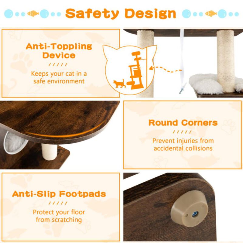 Hivvago 7-Layer Wooden Cat Tree Tall Cat Tower with Sisal Posts and Condo