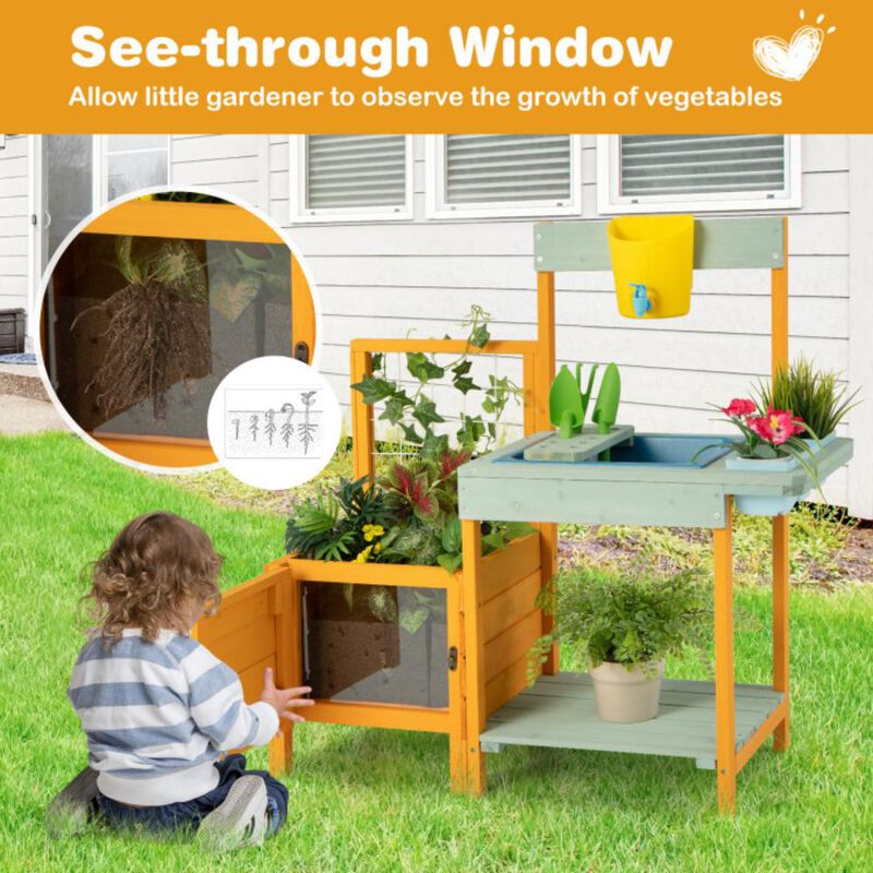 Hivvago Kids Outdoor Potting Bench with See-Through Window