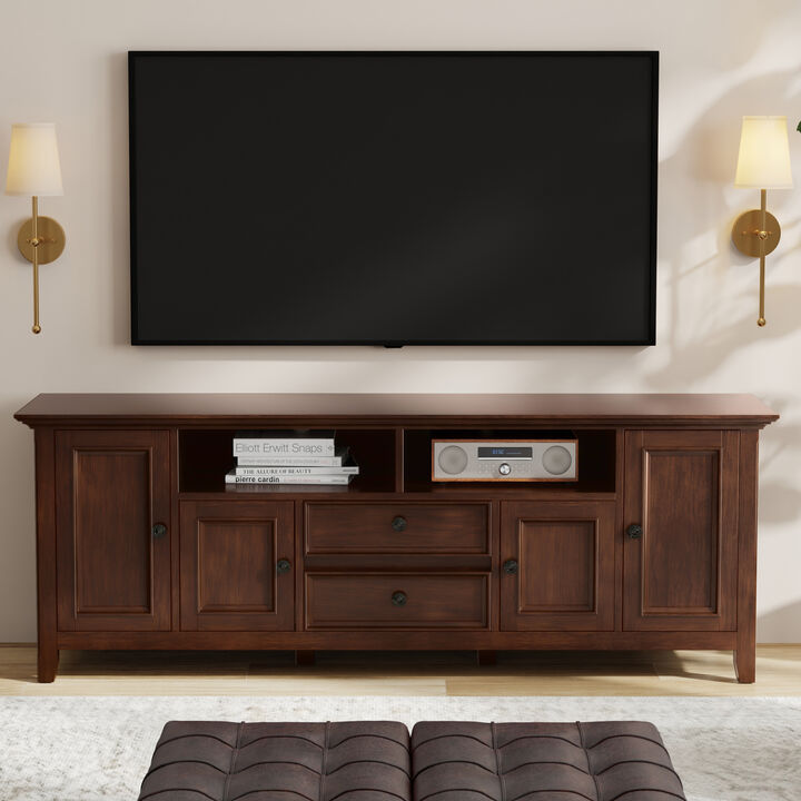 Amherst 72 inch Wide Solid Wood Transitional TV Stand in Russet Brown
