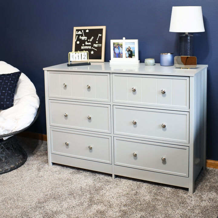 Sunnydaze Beadboard Double Dresser with 6 Drawers - Gray - 31.5 in