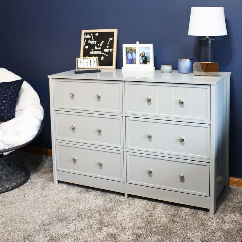 Sunnydaze Beadboard Double Dresser with 6 Drawers - Gray - 31.5 in image number 2
