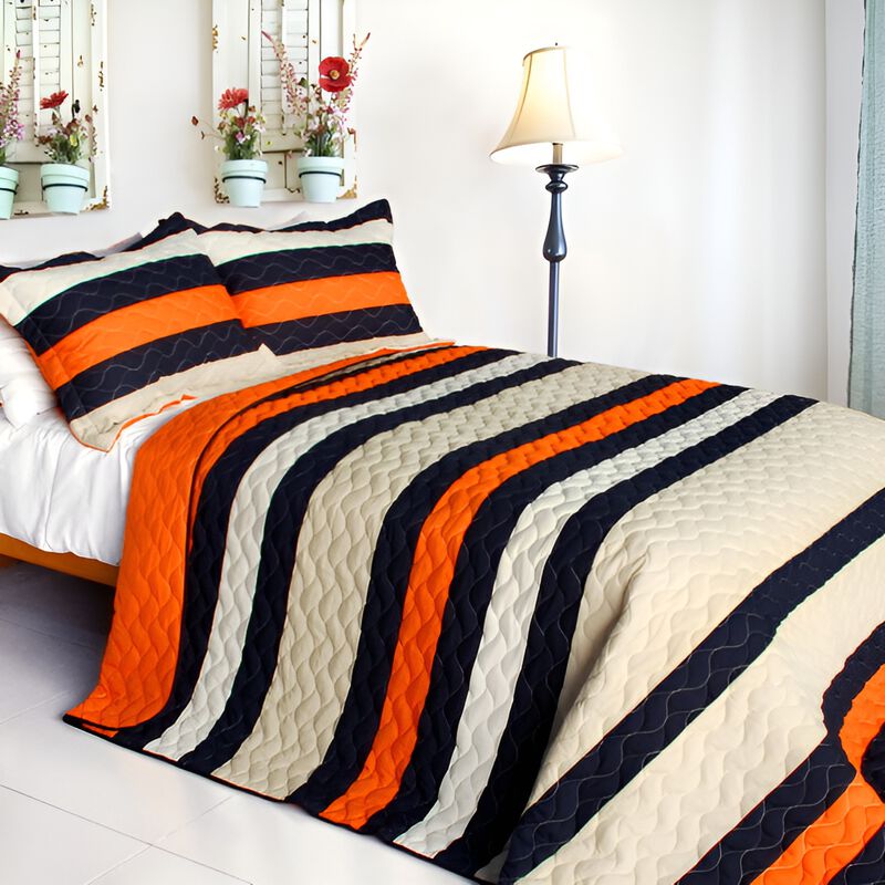 Queen Size 3-Piece Vermicelli Quilted Patchwork Quilt Set with Matching Shams image number 0