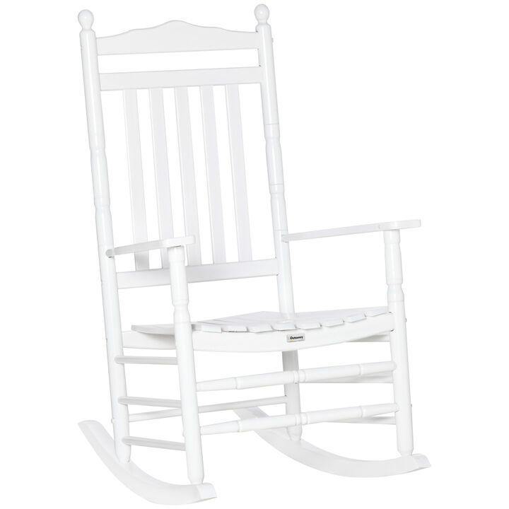 Outsunny Traditional Wooden High-Back Rocking Chair for Porch, Indoor/Outdoor, White