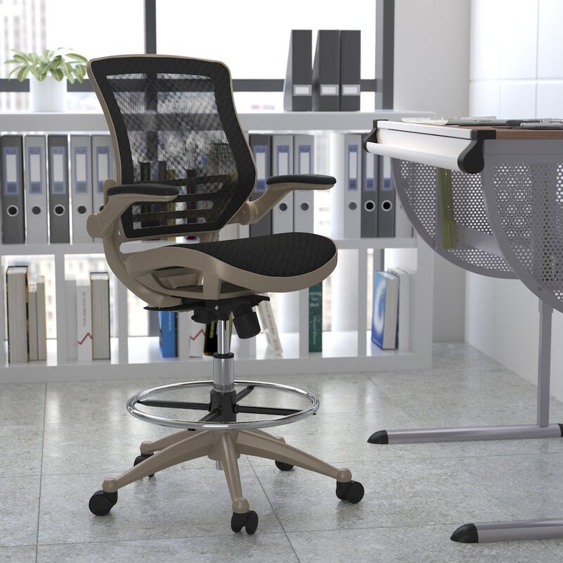 Flash Furniture Mid-Back Black Mesh Drafting Chair with Melrose Gold Frame and Flip-Up Arms image number 9