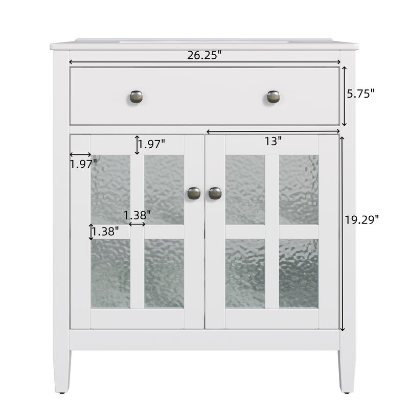 30" White Bathroom Vanity with Ceramic Sink
