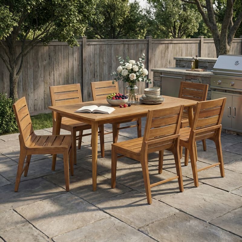 7 Piece Outdoor Acacia Wood Dining Set image number 1