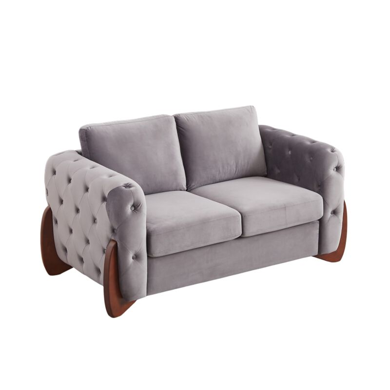 Zagrek Mid‑Century Modern Button Tufted Velvet Loveseat image number 8