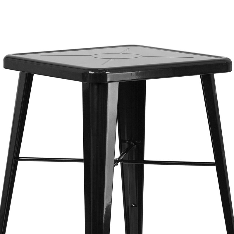 Flash Furniture Commercial Grade 23.75" Square Black Metal Indoor-Outdoor Bar Table Set with 2 Stools with Backs