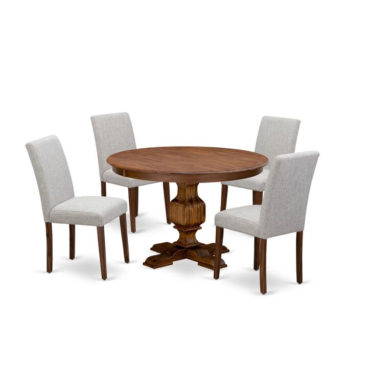 East West Furniture F3AB5-N35 5Pc Dining Set - Round Table and 4 Parson Dining Chairs - Antique Walnut Color