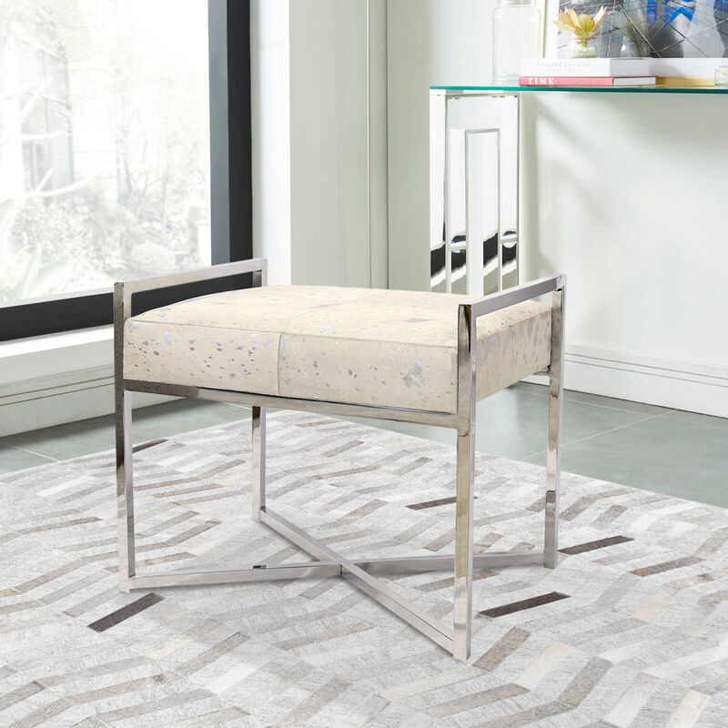 Pasargad Home Safari Steel & Cowhide Bench image number 4