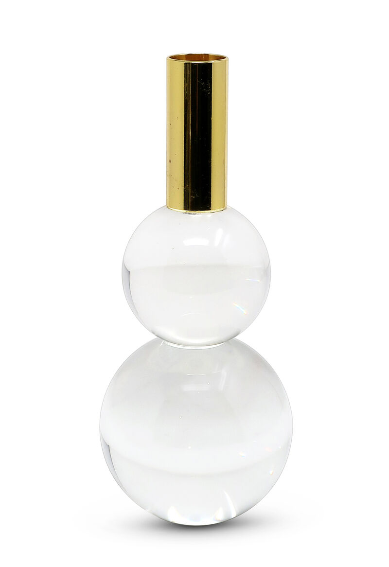 HomeRoots Set of Two Clear And Gold Geo Orbs Crystal Tabletop Taper Candlesticks image number 4