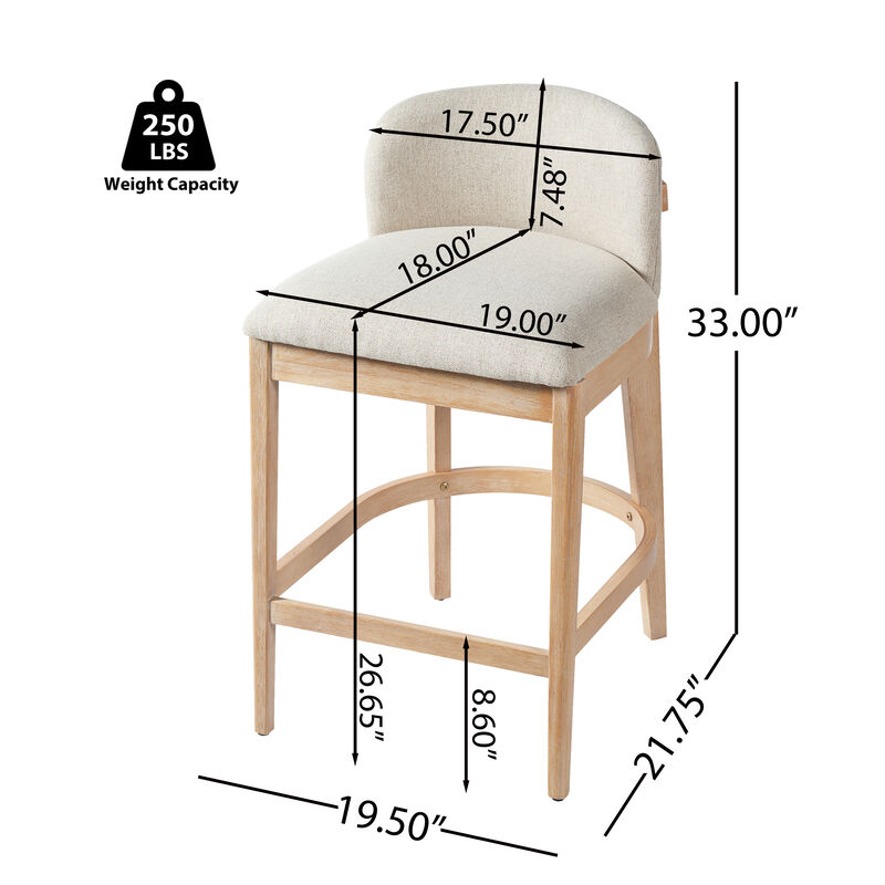 Christopher Knight Home Truda Farmhouse Rubberwood Upholstered Counter Stools with Curved Backrest (Set of 4) image number 2