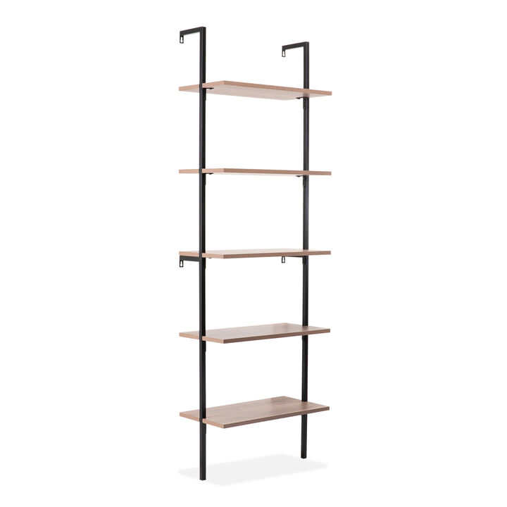 Madera  Industrial 5-Shelf Wood Wall-Mounted Open Ladder Bookcase