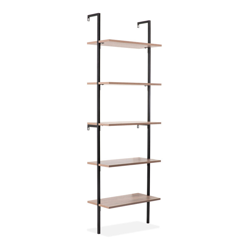 Madera  Industrial 5-Shelf Wood Wall-Mounted Open Ladder Bookcase