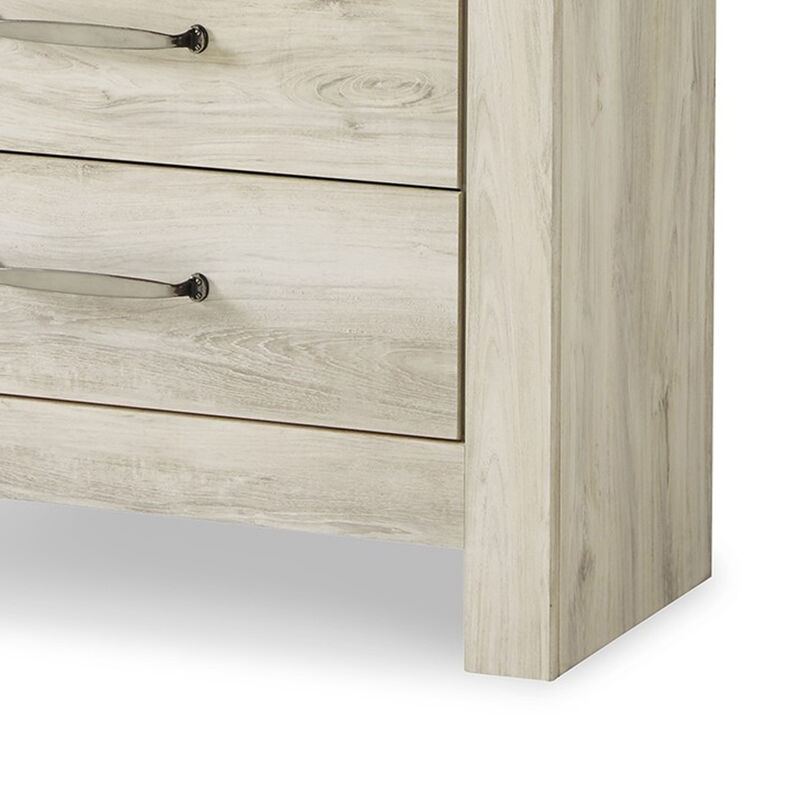 Simon Tall Dresser Chest, 5 Drawers, Rustic Gray Laminate Whitewash - Benzara
