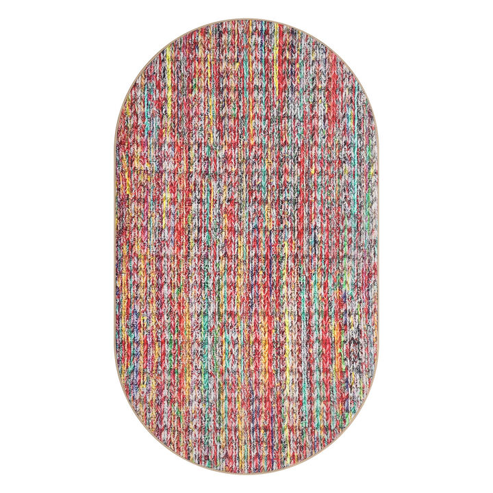 3X5 FT Modern Braided Printed Soft Low Pile Floor Cover Solid Distressed Indoor Carpet