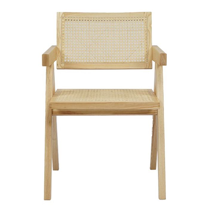 Cid Ayla 21 Inch Retro Dining Chair, Woven Rattan Back, Natural Brown Finish-Benzara