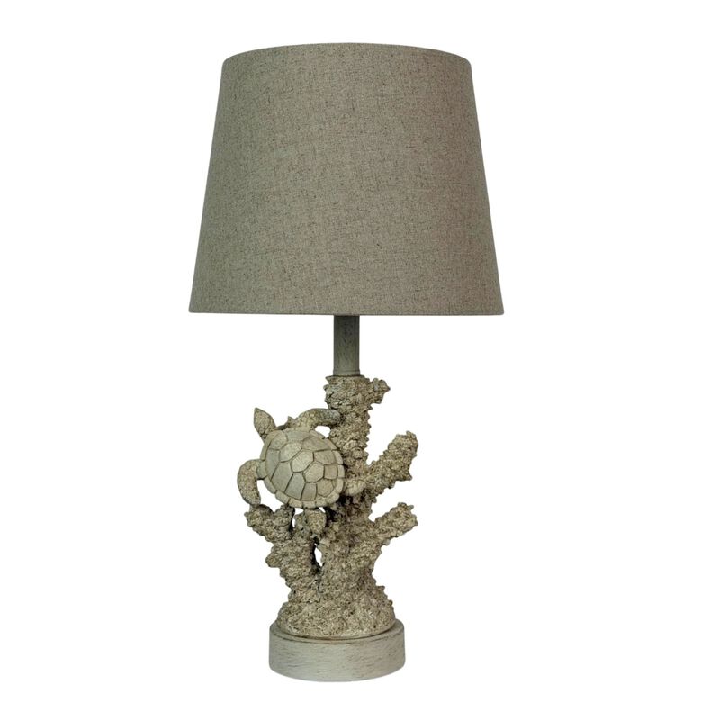 Sea Turtle Coral Table Lamp 17 Inch Resin Coastal Accent Light With Shade image number 0