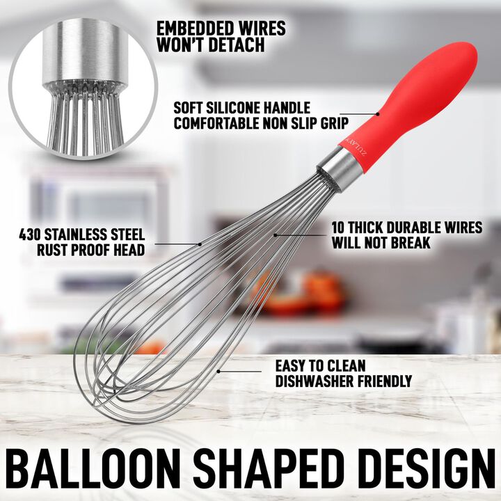 Balloon Whisk Kitchen Tool with Soft Silicone Handle 12inch