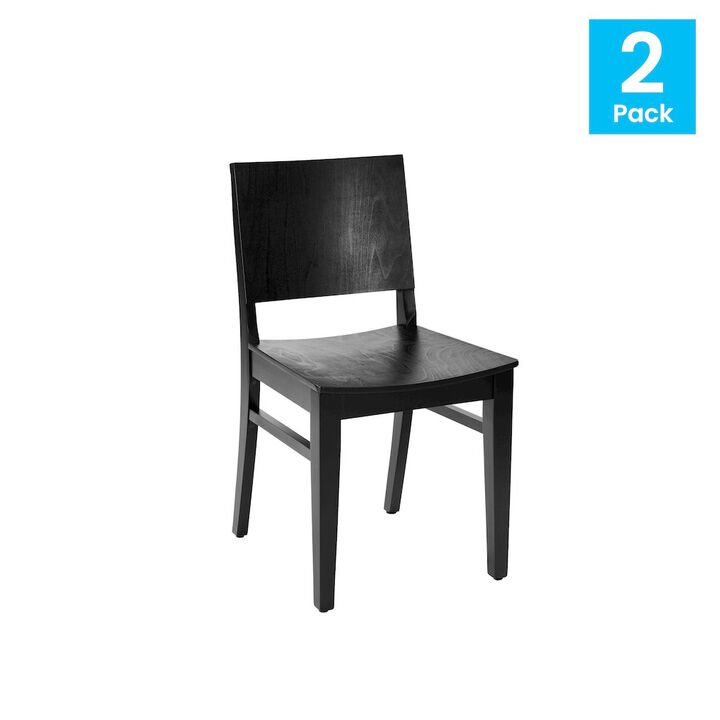 Flash Furniture 2 Pack Naples Solid Wood Dining Chairs with Curved Backrests and Black Finish
