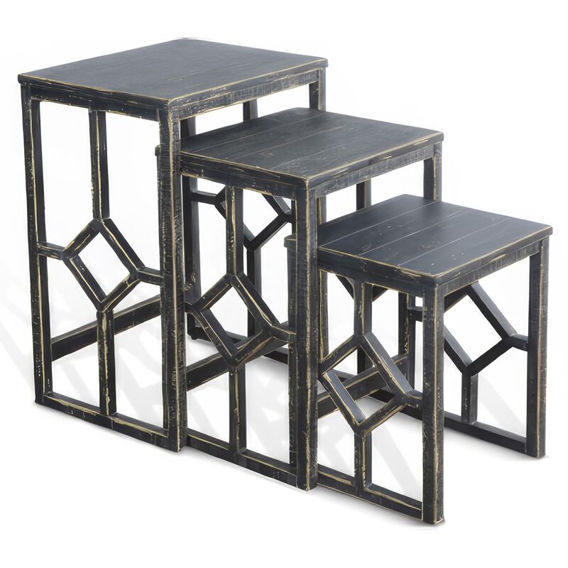 Rena 3 Piece Nesting Accent Table Set, Slatted, Rustic Black Mahogany image number 0