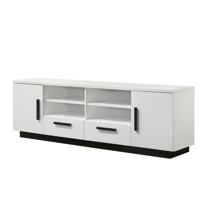 Sda 71 Inch TV Media Console, Door Cabinets, Drawers, Black Handles, White - Benzara