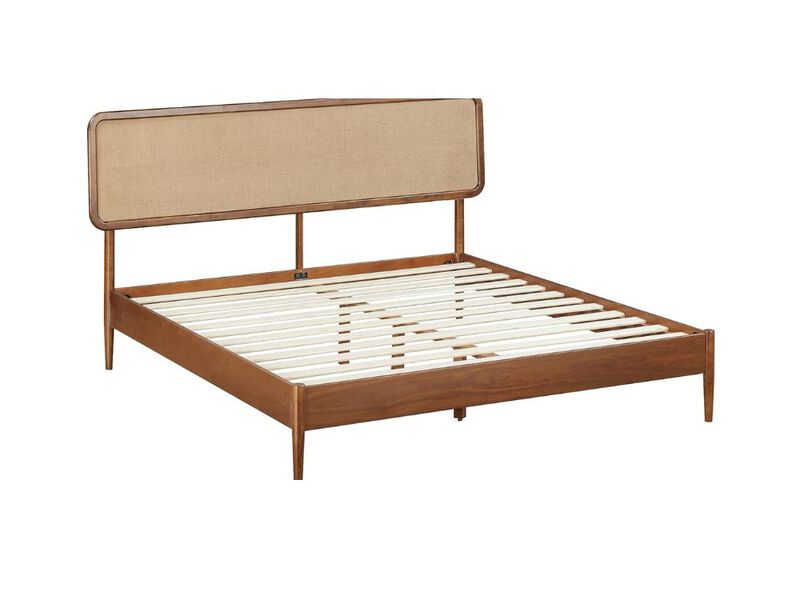 Lupin Wooden Bed Frame With Headboard, Crafted From Walnut, Rubber Wood With Silent Slats And Wood Central Supports, 1000 Lb Capacity, Effortless Assembly, Queen - Dark Walnut