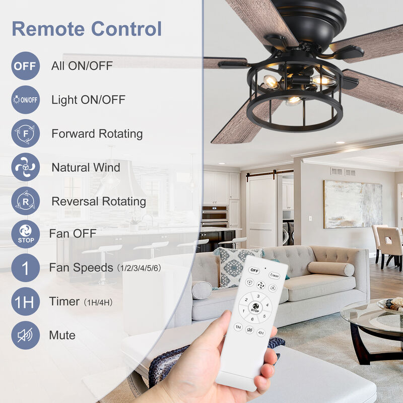 Breezary 52 in Ceiling Fan with Light, Walnut Plywood Blades, Quiet Reversible DC Motor, Remote Control, 6 Speeds image number 3