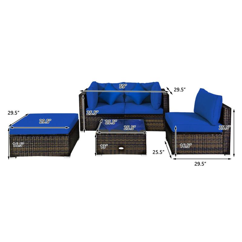 Mondawe 5 Pieces Outdoor Patio Rattan Furniture Set Sectional Conversation with Cushions