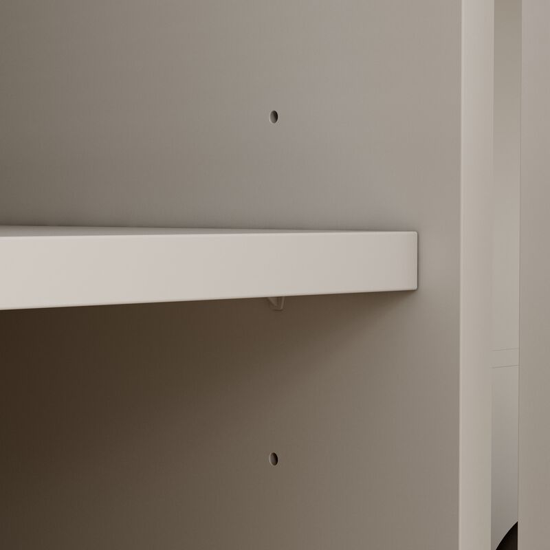 FUFU&GAGA White Corner Storage Cabinet with Glass Doors & Drawers, P2 Grade MDF/PB Construction, Scratch-Resistant Paint Finish, Space-Saving Multi-Functional Organizer (94.5 x 31.5 x 78.7 in)