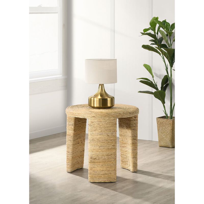 Plethoria Home Natural Woven Rattan Round End Table