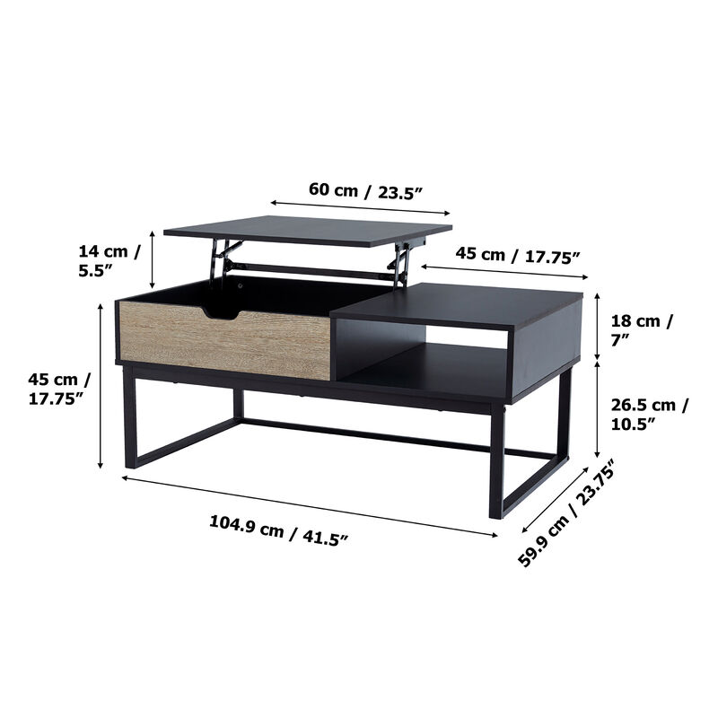 Bryson Two-Tone Lift Top Coffee Table Desk with Storage, Black image number 5