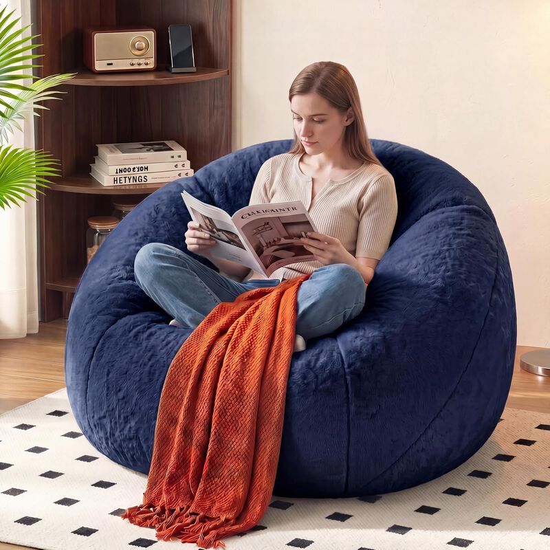 Vipbear Faux Fur Bean Bag Chair, Large Stuffed Bean Bag Sofa with Filler for Living Room, Bedroom image number 7