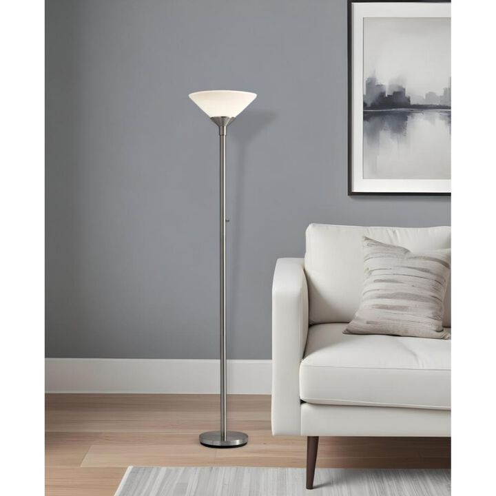 Hivvago 73" Silver Torchiere Floor Lamp With White Acrylic Cone Shade