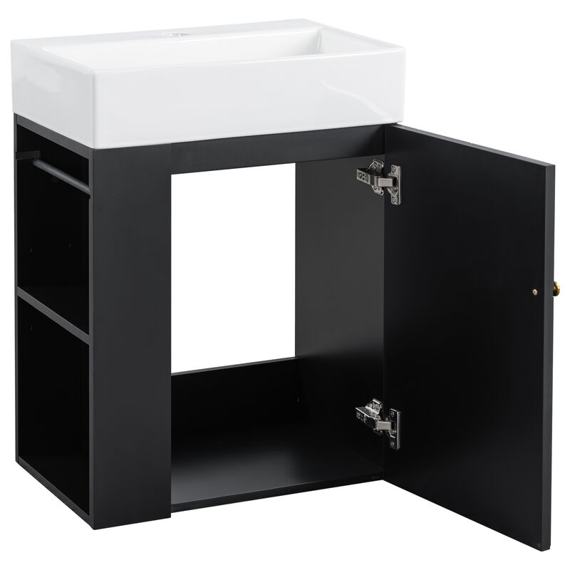 ELEMENT ACE Compact 20-Inch Bathroom Vanity with Diamond Pattern Door Design and Side Storage Shelves for Small Space Organization image number 9