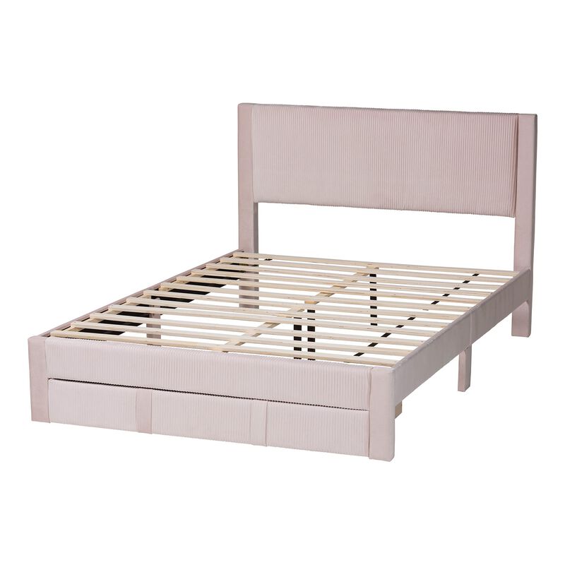 Baxton Studio Elora Modern Grey Pleated Velvet Queen Size Storage Bed