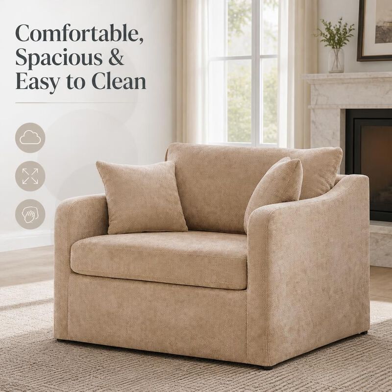 GOODSILO Modern Farmhouse Upholstered Accent Armchair with Two Bolster Pillows for Living Room, Lounge, Reading and Office Spaces image number 4