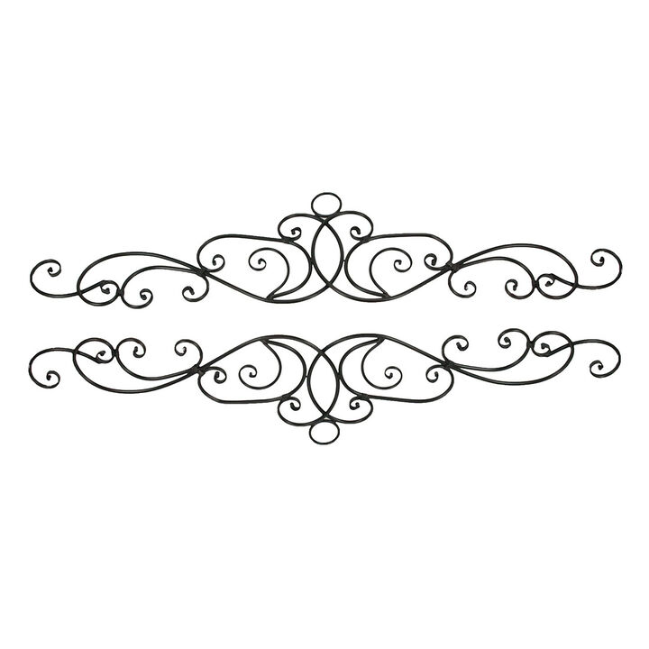 Antique Bronze Metal Elegant Scrolls Wall Pediment Set of 2