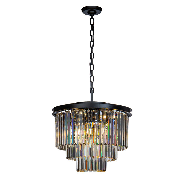 6-Lights Modern Black 3-Tier Round Crystal Fringe Chandelier